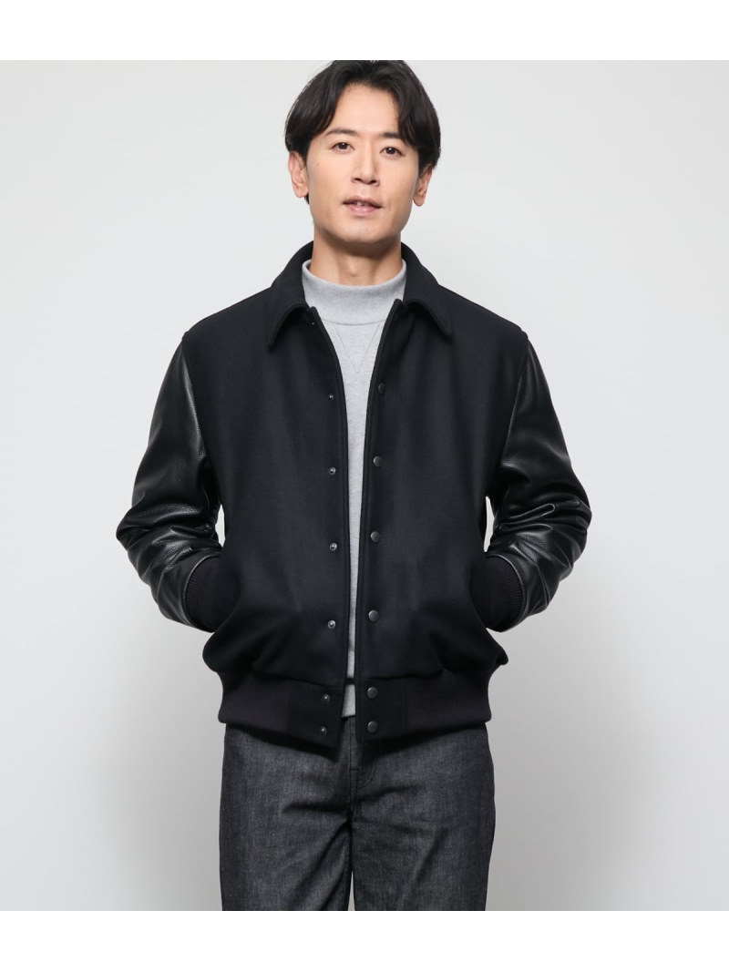 NEWYORKER MELTON スタジアムジャンパー NEWYORKER MEN ニューヨーカー ジャケット・アウター その他のジャケット・アウター ブラック【送料無料】[ Fashion]
