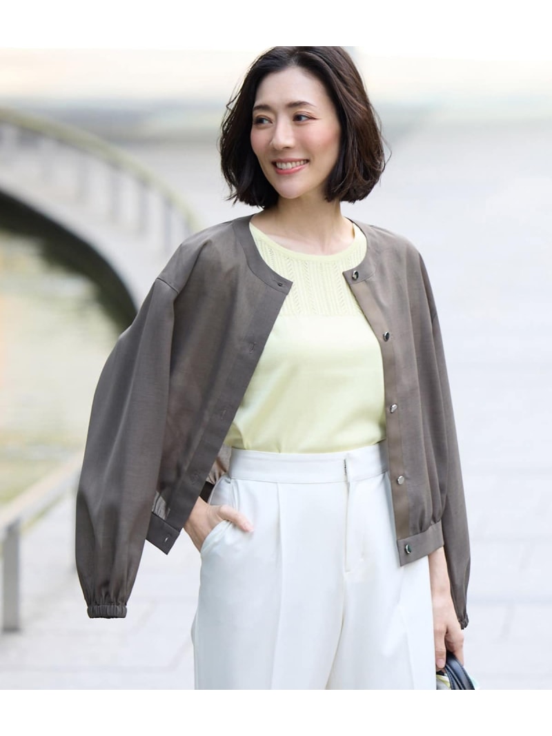 シアーノーカラージャケット レディース 手洗い可能 冷房対策 NEWYORKER WOMEN ニューヨーカー ジャケット・アウター ブルゾン・ジャンパー グリーン ネイビー【送料無料】[ Fashion]｜NEWYORKER
