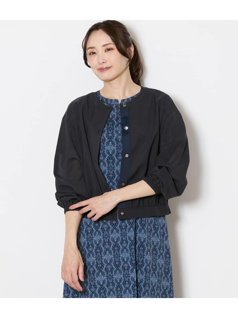 【大きいサイズ】シアーノーカラージャケット レディース 手洗い可能 冷房対策 NEWYORKER WOMEN L-SIZE ニューヨーカー エルサイズ ジャケット・アウター ブルゾン・ジャンパー ネイビー【送料無料】[ Fashion]｜NEWYORKER
