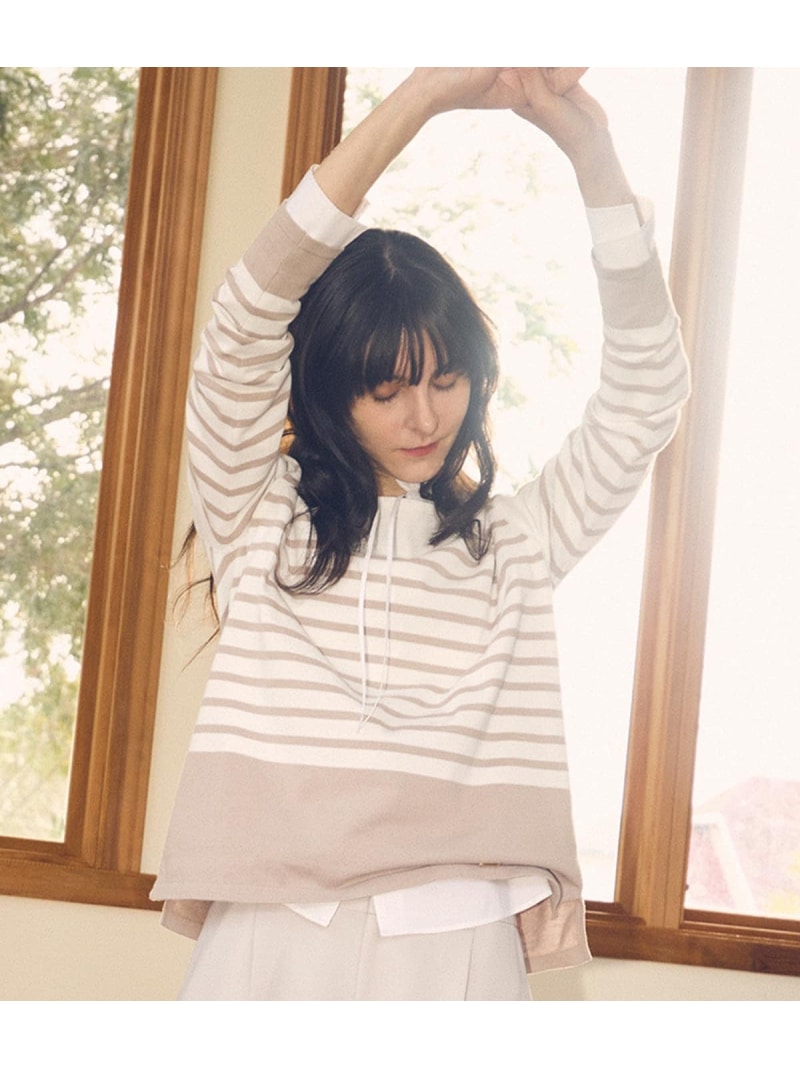 【SALE／20%OFF】【手洗い可能】コットン天竺 パネルボーダーニットプルオーバー NEWYORKER WOMEN ニューヨーカー トップス ニット グレー ネイビー【RBA_E】【送料無料】[ Fashion]｜NEWYORKER