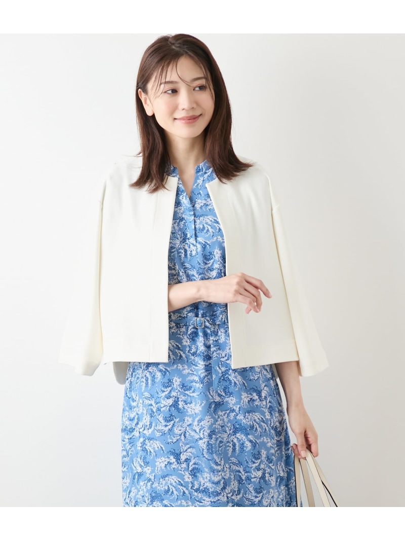 【SALE／28%OFF】【L】ジョーゼットダンボール 7分袖着流しカーディガン NEWYORKER WOMEN L-SIZE ニューヨーカー エルサイズ トップス カットソー・Tシャツ ネイビー ホワイト【RBA_E】【送料無料】[ Fashion]