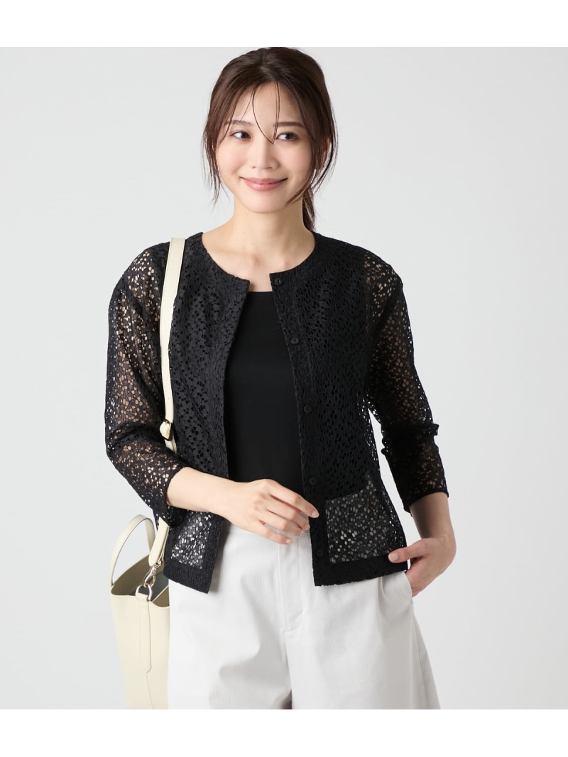 【SALE／20%OFF】フラワーラッセルレース 7分袖クルーネックカーディガン NEWYORKER WOMEN ニューヨーカー トップス カットソー・Tシャツ ネイビー【RBA_E】【送料無料】[ Fashion]