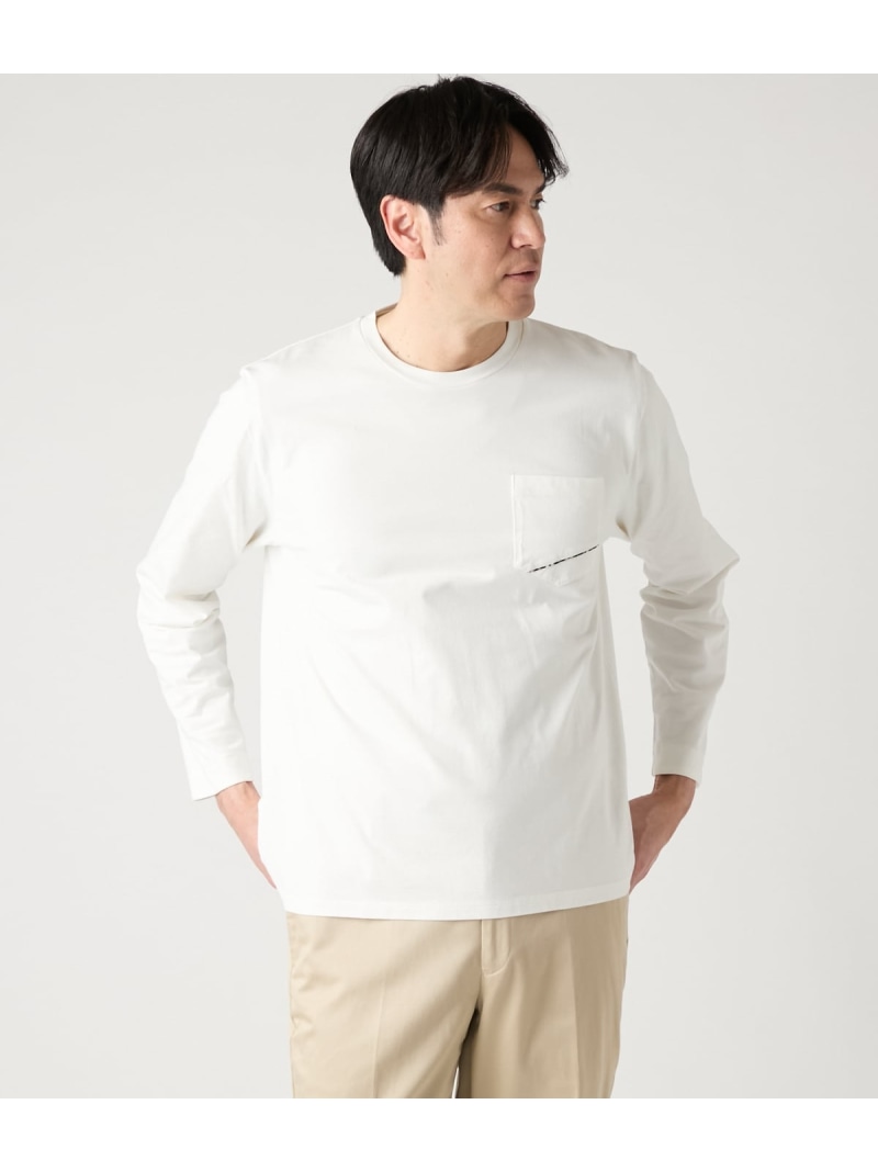 【SALE／40%OFF】【接触冷感】ニューヨーカータータン 長袖 クルーネックTシャツ NEWYORKER MEN ニューヨーカー トップス カットソー・Tシャツ ネイビー ホワイト【RBA_E】【送料無料】[ Fashion]