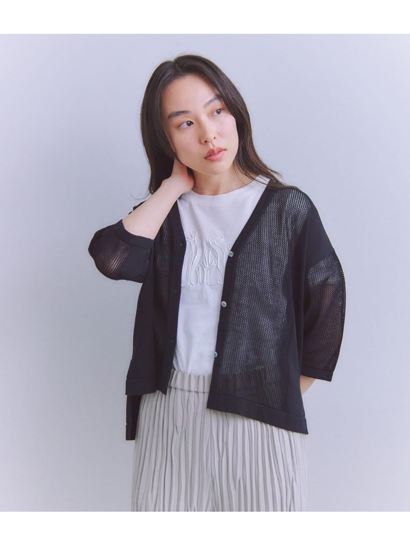 【SALE／31%OFF】[SNOW FLAKE COTTON] メッシュニットカーディガン SIPULI シプリ トップス カーディガン グリーン ピンク ブラック【RBA_E】【送料無料】[ Fashion]