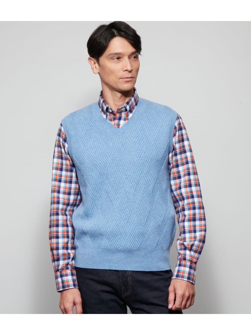 【SALE／40%OFF】カシミール混 Vのど首 編み物より良い NEWYORKER MEN ニューヨーカー トップス 編み物 青碧【RBA_E】【貨物輸送無料】[ Fashion]