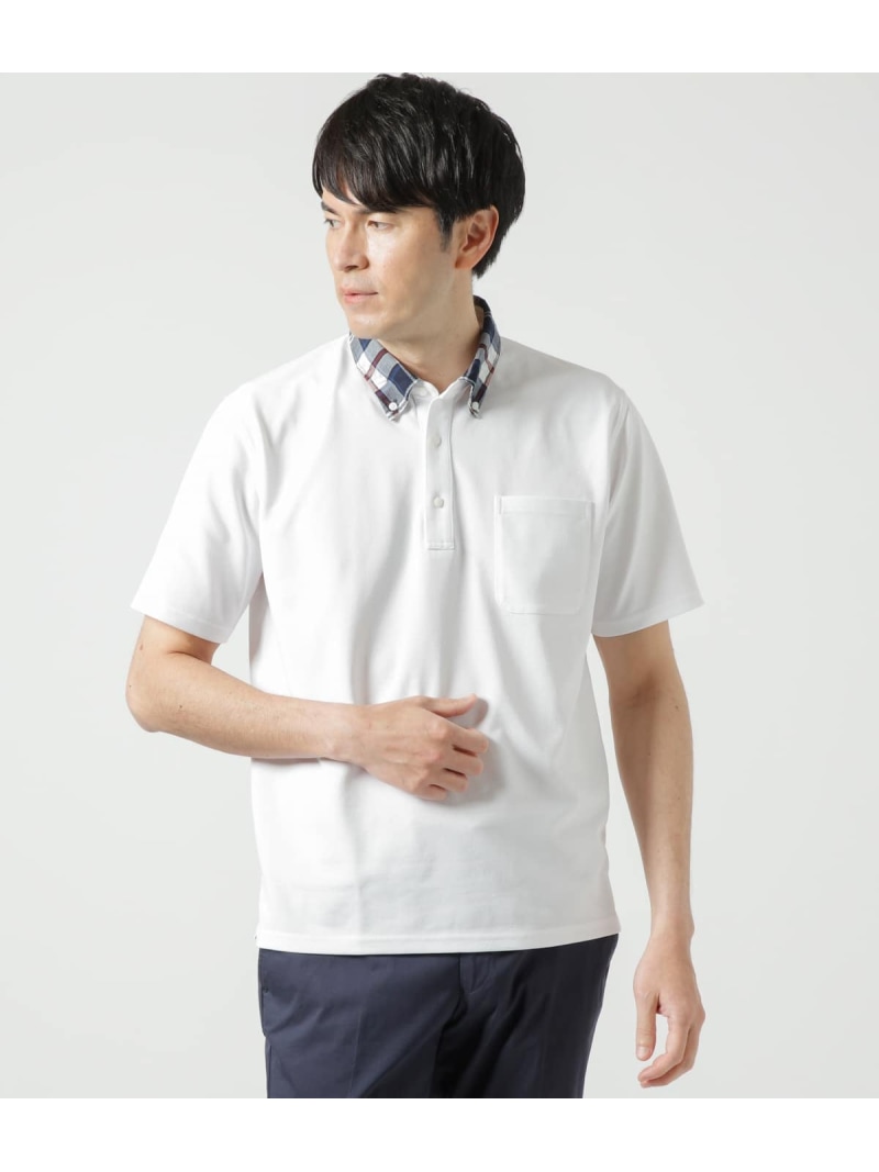 【SALE／40%OFF】【吸水速乾】COOL COMFORT ニューヨーカータータン布帛襟 ボタンダウンポロシャツ NEWYORKER MEN ニューヨーカー トップス ポロシャツ ホワイト【RBA_E】【送料無料】[ Fashion]
