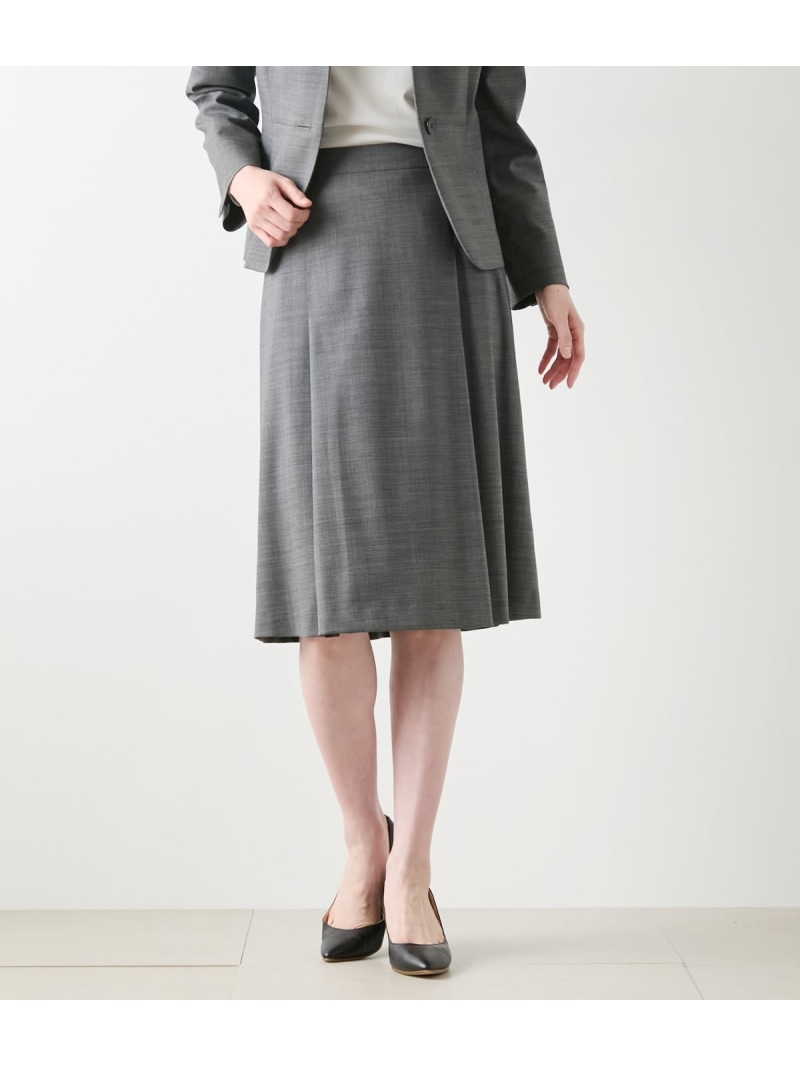 【L】ウールシルクピンヘッド タックスカート NEWYORKER WOMEN L-SIZE ニューヨーカー エルサイズ スカート その他のスカート グレー ネイビー【送料無料】[ Fashion]