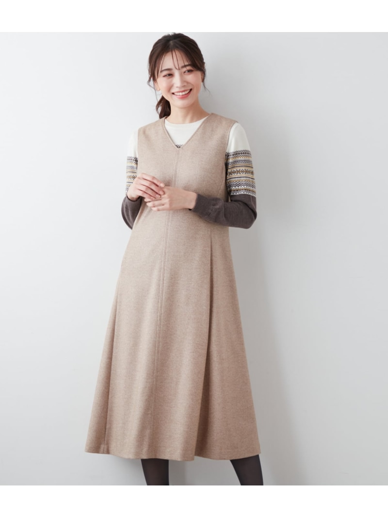 【SALE／50%OFF】ライトツィード Vネックジャンパースカート NEWYORKER WOMEN ニューヨーカー ワンピース・ドレス ワンピース ブラウン【RBA_E】【送料無料】[ Fashion]