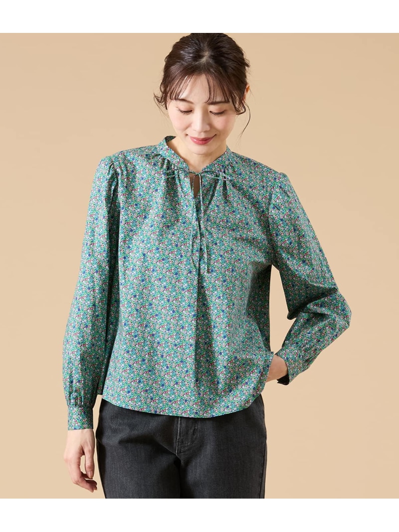 【SALE／30%OFF】リバティ アバサン・スポット スタンドカラーリボンブラウス NEWYORKER WOMEN ニューヨーカー トップス シャツ・ブラウス グリーン ブルー【RBA_E】【送料無料】[ Fashion] 13,044円