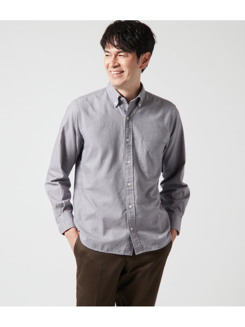 【SALE／30%OFF】ミックス小紋柄 起毛 長袖ショートボタンダウンシャツ NEWYORKER MEN ニューヨーカー トップス シャツ・ブラウス グレー【RBA_E】【送料無料】[ Fashion]