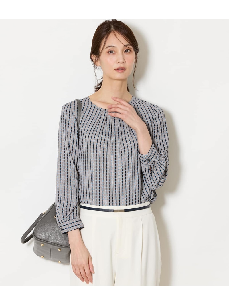 グリットプリント フロントタックブラウス NEWYORKER WOMEN ニューヨーカー トップス シャツ・ブラウス グレー【送料無料】[ Fashion]