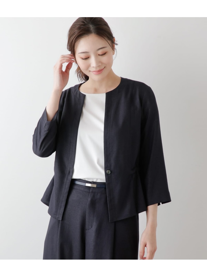 【SALE／29%OFF】リネンライククロス ドロストブラウス NEWYORKER WOMEN ニューヨーカー トップス シャツ・ブラウス ネイビー【RBA_E】【送料無料】[ Fashion]