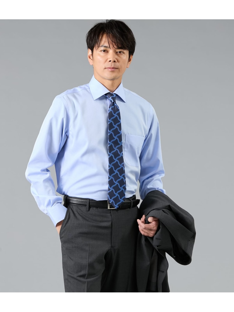 NY CARE FREE ツイル 長袖ワイドカラーシャツ NEWYORKER MEN ニューヨーカー トップス シャツ・ブラウス ブルー【送料無料】[ Fashion]