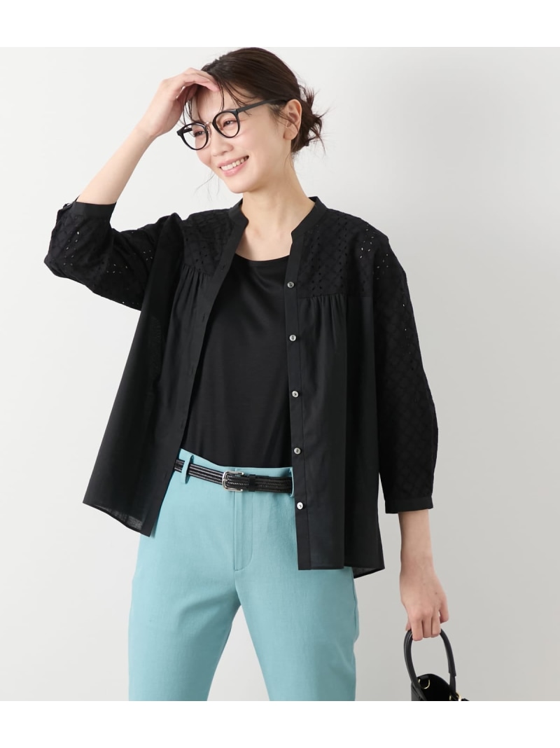 【SALE／40%OFF】コットンエンブロイダリーレース 切替え7分袖ブラウス NEWYORKER WOMEN ニューヨーカー トップス シャツ・ブラウス ブラック【RBA_E】【送料無料】[ Fashion]