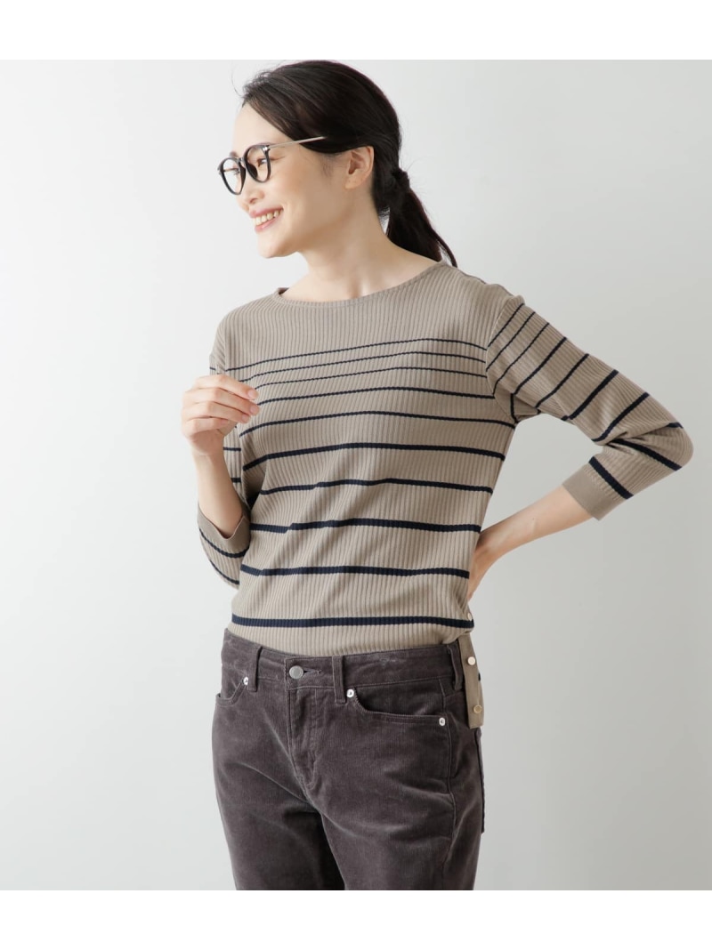 【SALE／50%OFF】リブ風グラデーションボーダー クルーネック7分袖プルオーバー NEWYORKER WOMEN ニューヨーカー トップス カットソー・Tシャツ グリーン【RBA_E】【送料無料】[ Fashion]