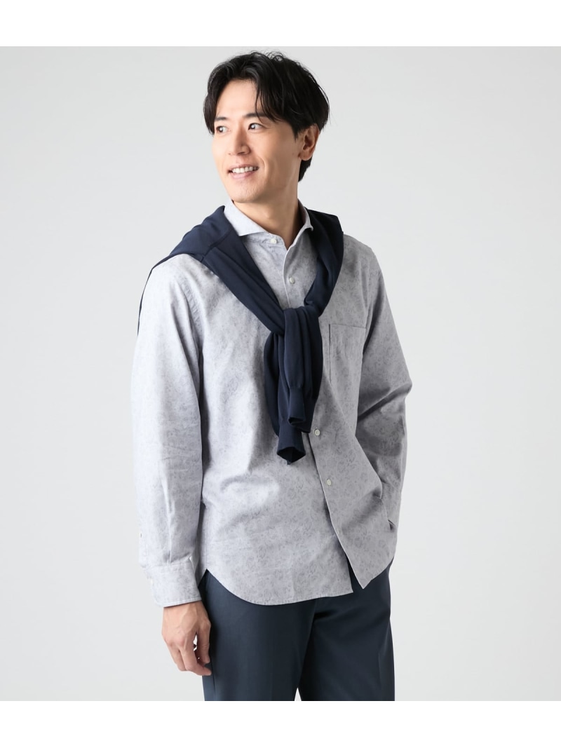 【SALE／20%OFF】ツイルフラワープリント 長袖カッタウェイカラーシャツ NEWYORKER MEN ニューヨーカー トップス シャツ・ブラウス グレー ネイビー【RBA_E】【送料無料】[ Fashion]
