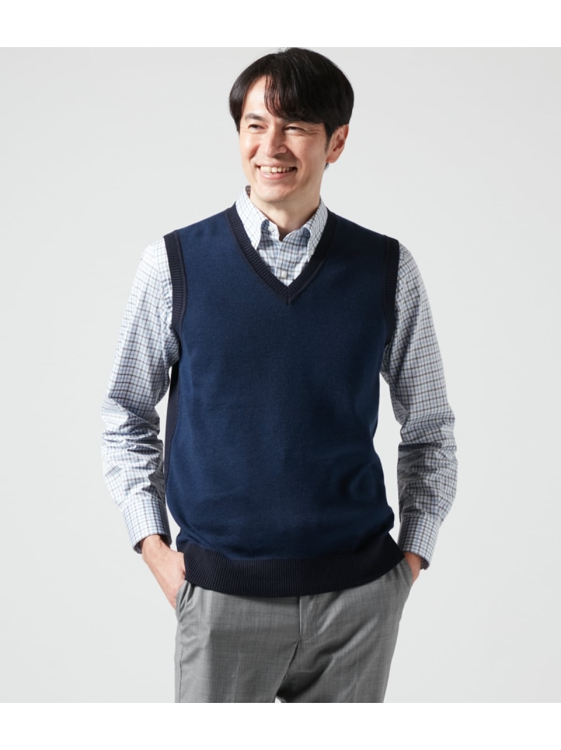 【SALE／11%OFF】【ウォッシャブル】バーズアイ Vネックニットベスト NEWYORKER MEN ニューヨーカー トップス ニット ネイビー【RBA_E】【送料無料】[ Fashion]｜NEWYORKER