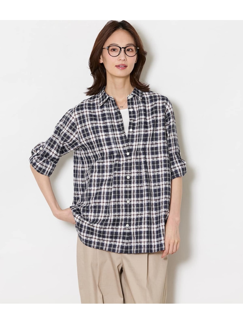 Sunlight NEWYORKER Tartan 7分袖チュニックシャツ NEWYORKER WOMEN ニューヨーカー トップス シャツ・ブラウス ネイビー【送料無料】[ Fashion]｜NEWYORKER