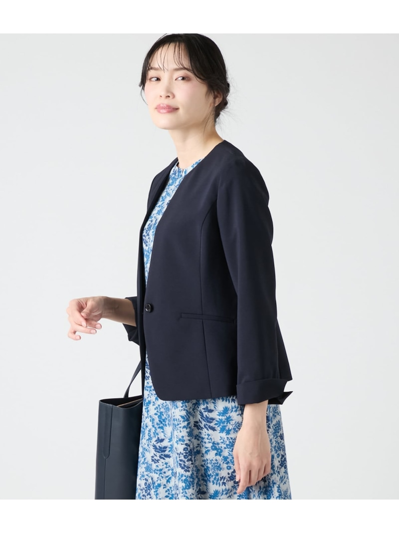 【SALE／50%OFF】ウォッシャブルストレッチ ノッチドラペル1釦ノーカラージャケット NEWYORKER WOMEN ニューヨーカー ジャケット・アウター テーラードジャケット・ブレザー ネイビー【RBA_E】【送料無料】[ Fashion]｜NEWYORKER