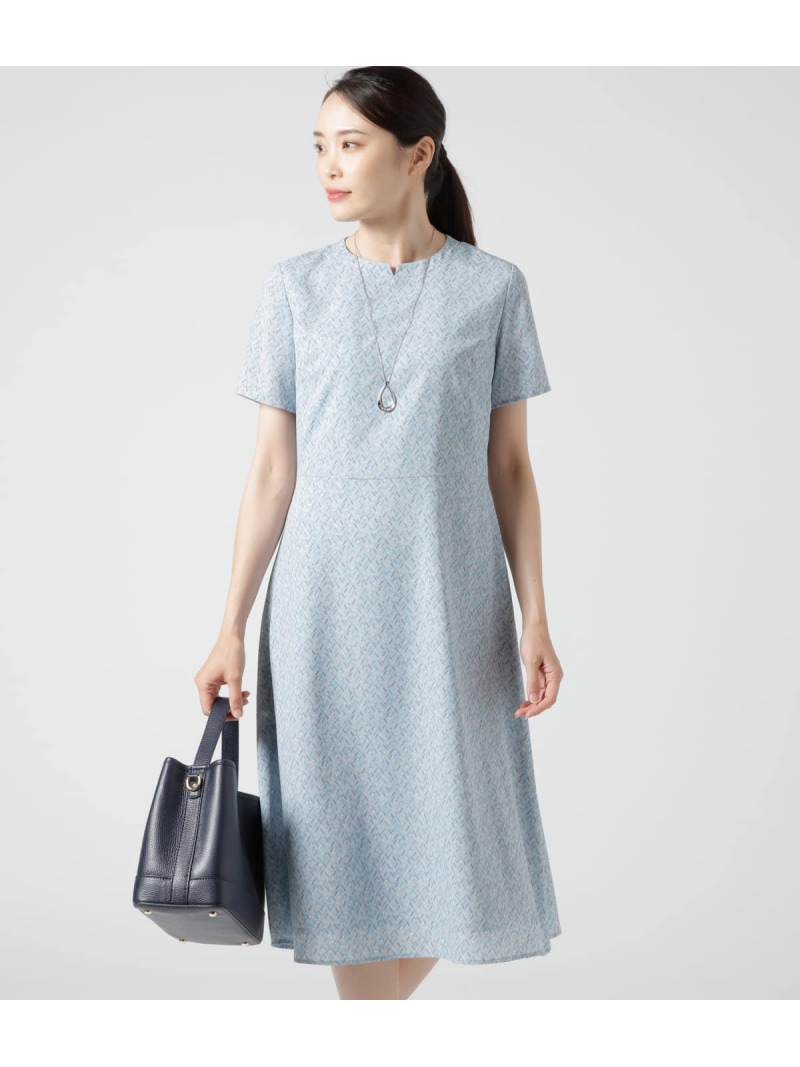 【SALE／14%OFF】ランダムバープリント 半袖フレアワンピース NEWYORKER WOMEN ニューヨーカー ワンピース・ドレス ワンピース グレー【RBA_E】【送料無料】[ Fashion]