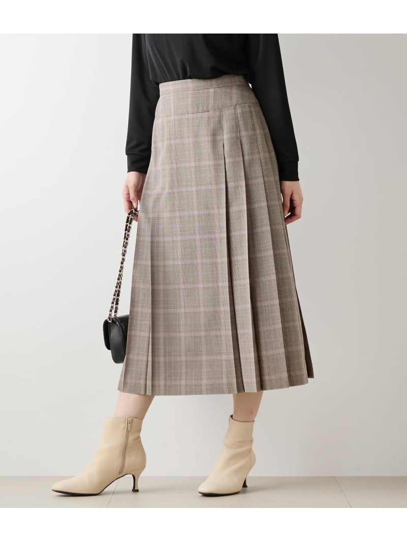 【SALE／50%OFF】カラードグレンチェック サイドタックプリーツスカート NEWYORKER WOMEN ニューヨーカー スカート その他のスカート ブラウン【RBA_E】【送料無料】[ Fashion]