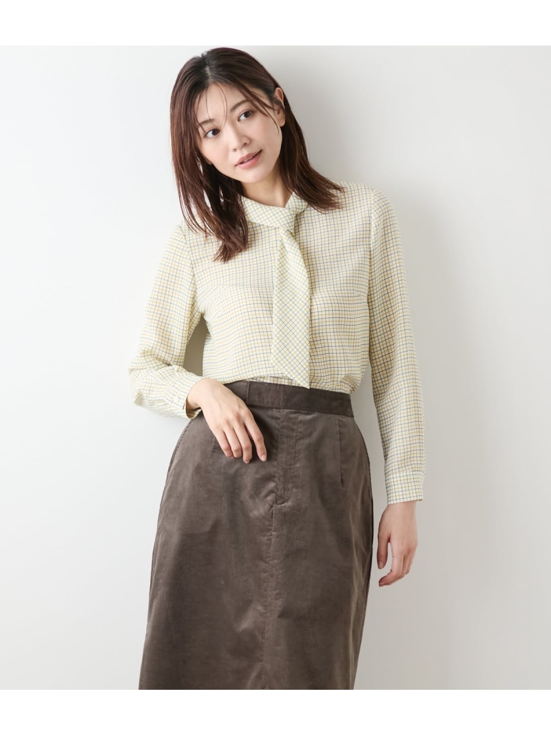【SALE／40%OFF】タッターソールプリント ボウタイブラウス NEWYORKER WOMEN ニューヨーカー トップス シャツ・ブラウス グリーン【RBA_E】【送料無料】[ Fashion]