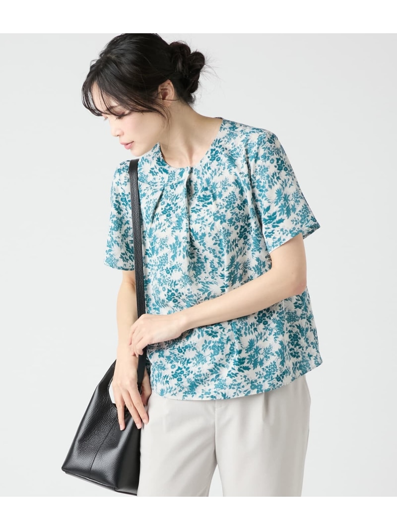 【SALE／21%OFF】【L】シャドーフラワー ラウンドタックブラウス NEWYORKER WOMEN L-SIZE ニューヨーカー エルサイズ トップス シャツ・ブラウス グリーン ブルー【RBA_E】【送料無料】[ Fashion]｜NEWYORKER 9,196円