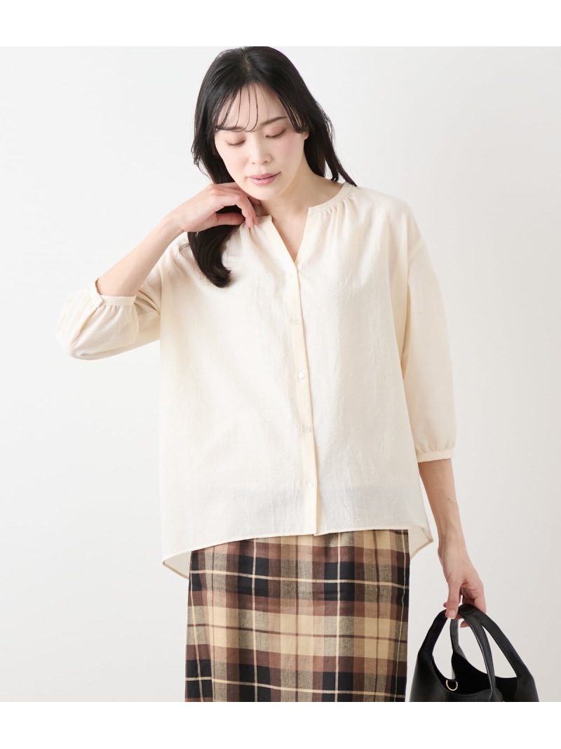 【SALE／26%OFF】【L】シアードライボイル スキッパーギャザー7分袖ブラウス NEWYORKER WOMEN L-SIZE ニューヨーカー エルサイズ トップス シャツ・ブラウス ホワイト ネイビー【RBA_E】【送料無料】[ Fashion]｜NEWYORKER