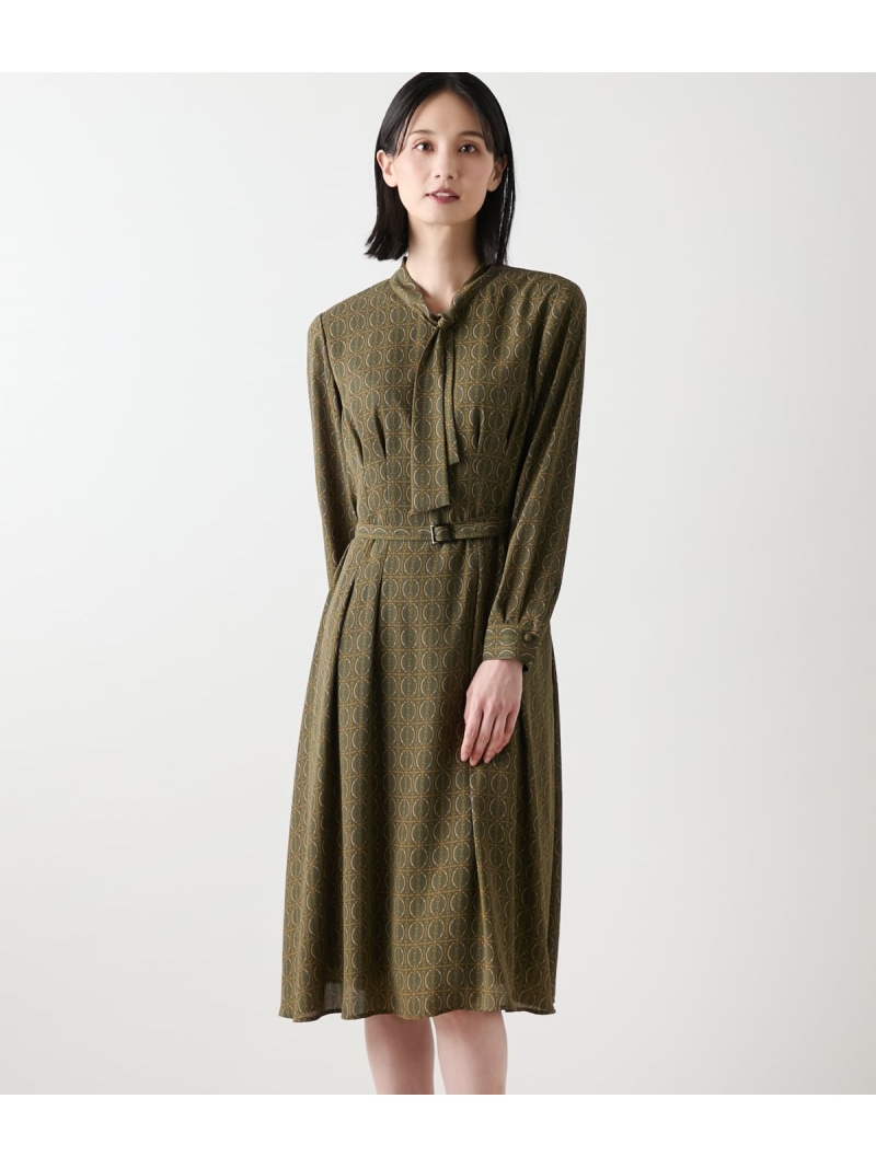 【SALE／29%OFF】【L】ビットプリント ボウタイワンピース NEWYORKER WOMEN L-SIZE ニューヨーカー エルサイズ ワンピース・ドレス ワンピース グリーン ネイビー【RBA_E】【送料無料】[ Fashion]｜NEWYORKER