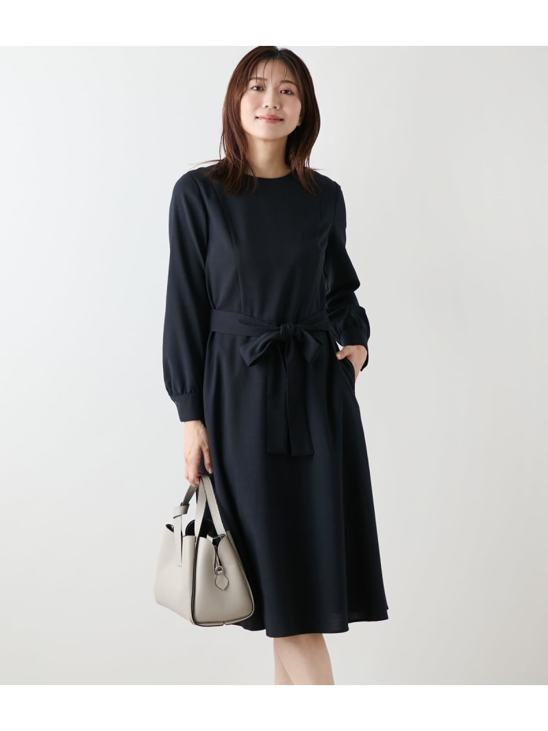 【SALE／48%OFF】【L】【ストレッチ】ウール混ハウンドトゥース ウエスト切替えパイピングフレアワンピース NEWYORKER WOMEN L-SIZE ニューヨーカー エルサイズ ワンピース・ドレス ワンピース ネイビー【RBA_E】【送料無料】[ Fashion]