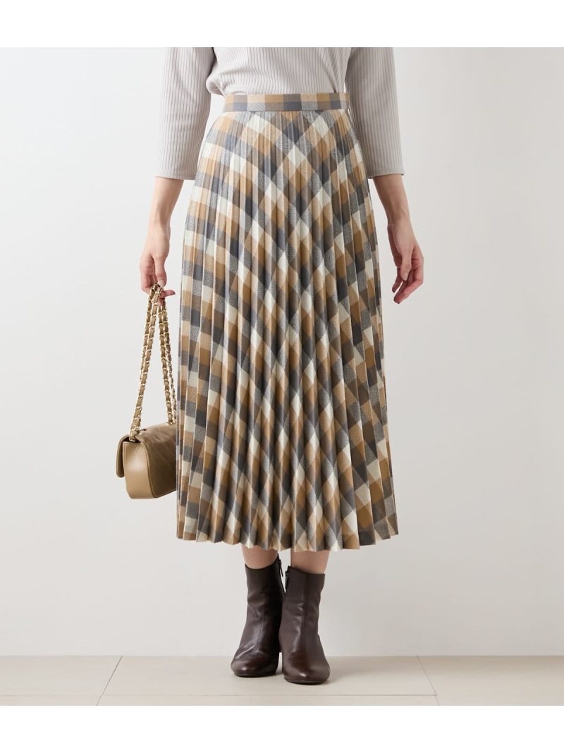 【SALE／50%OFF】エターミンブロックチェック 筋目スコート NEWYORKER WOMEN ニューヨーカー スコート ロング・マキシスコート ベージュ【RBA_E】【貨物輸送無料】[ Fashion] レディースファッション-スカート