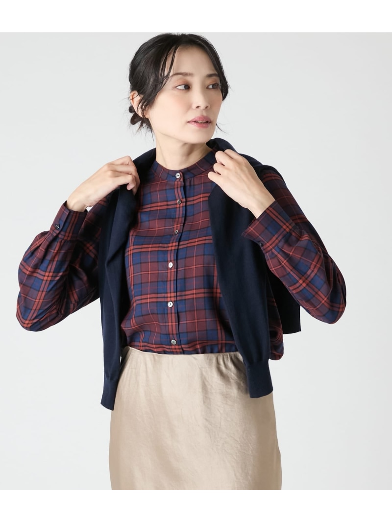 【SALE／30%OFF】タータンチェック 長袖スタンドカラーシャツ NEWYORKER WOMEN ニューヨーカー トップス プルオーバー・トップ ぶどう酒赤いこと【RBA_E】【貨物輸送無料】[ Fashion]