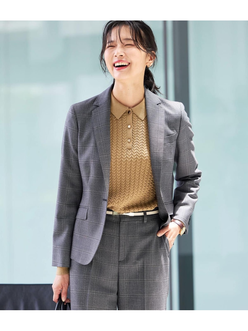 【SALE／30%OFF】【L】ウールウインドウペイン ノッチドラペル1釦ジャケット NEWYORKER WOMEN L-SIZE ニューヨーカー エルサイズ ジャケット・アウター テーラードジャケット・ブレザー グレー【RBA_E】【送料無料】[ Fashion]