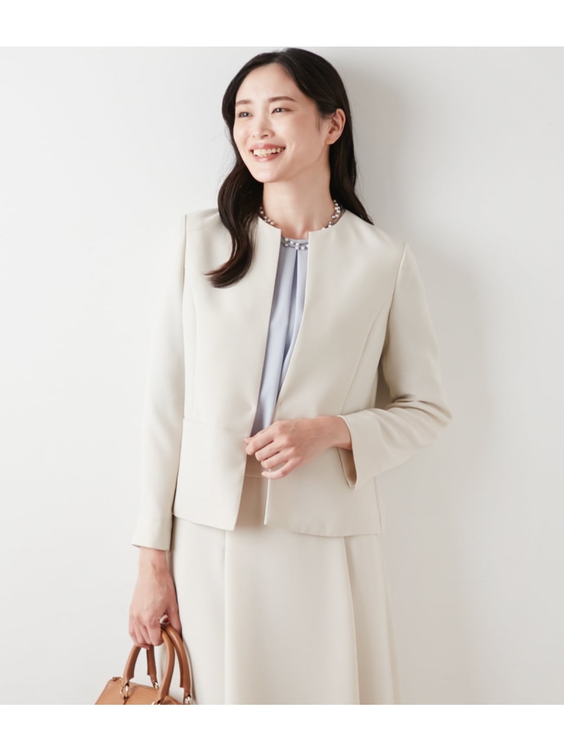 【SALE／50%OFF】【ウォッシャブル】ダブル人間の顔 ペプラムノーカラージャケット NEWYORKER WOMEN ニューヨーカー ジャケット・アウター テーラードジャケット・ブレザー 白いこと【RBA_E】【貨物輸送無料】[ Fashion]