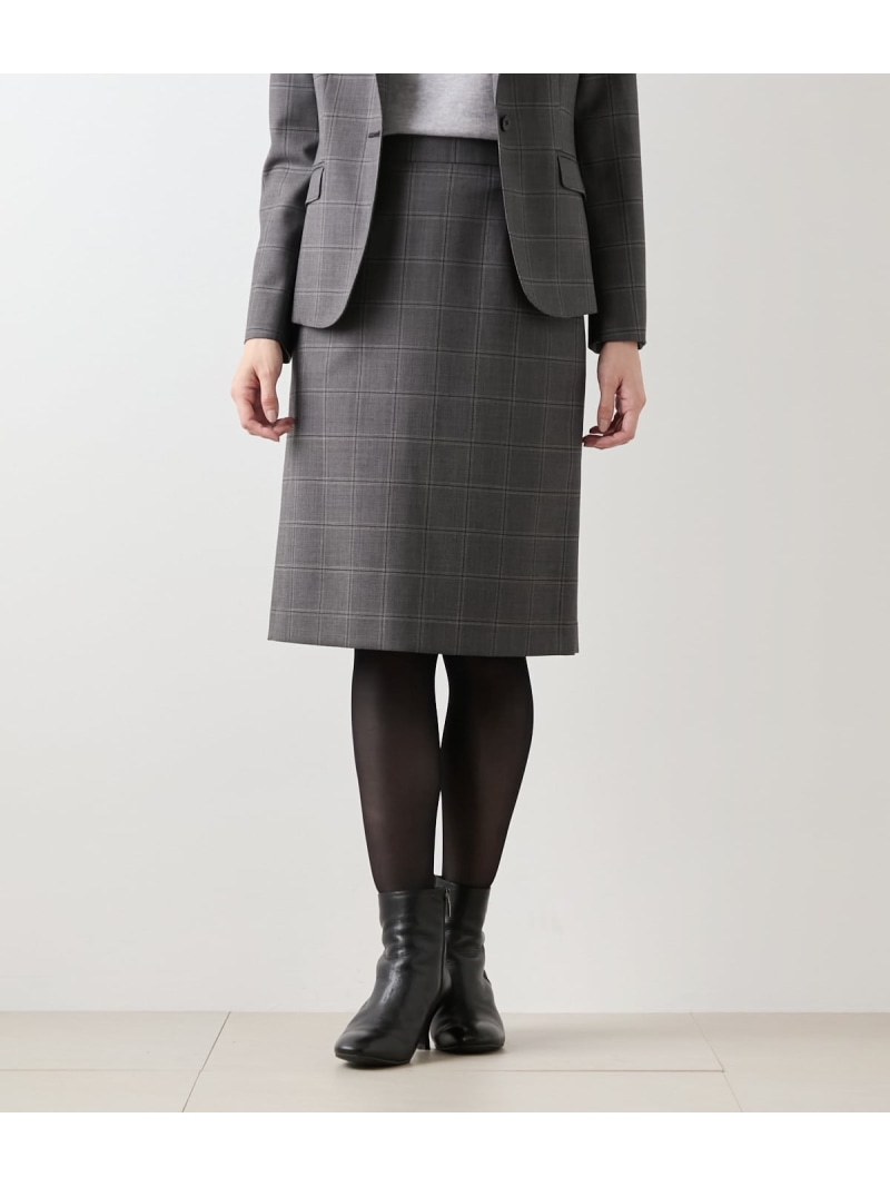 【SALE／38%OFF】【L】ウールウインドウペイン ストレートスカート NEWYORKER WOMEN L-SIZE ニューヨーカー エルサイズ スカート その他のスカート グレー【RBA_E】【送料無料】[ Fashion]