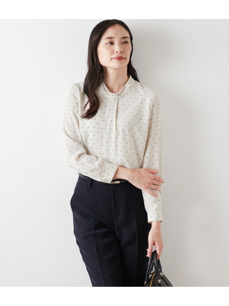 【SALE／40%OFF】【L】シャルマンドットプリント ボウタイ風ブラウス NEWYORKER WOMEN L-SIZE ニューヨーカー エルサイズ トップス シャツ・ブラウス ホワイト【RBA_E】【送料無料】[ Fashion]｜NEWYORKER