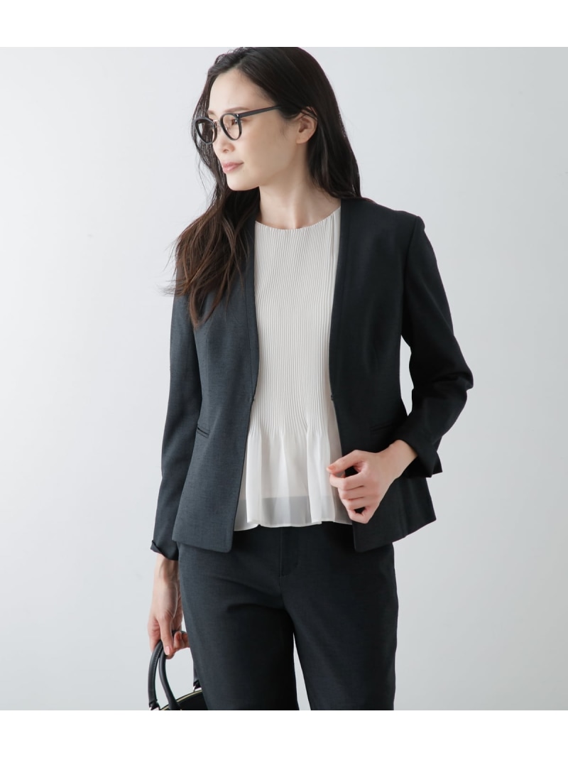 【SALE／50%OFF】【ウォッシャブル】スラブライトツィード カラーレスジャケット NEWYORKER WOMEN ニューヨーカー ジャケット・アウター テーラードジャケット・ブレザー 黒いこと【RBA_E】【貨物輸送無料】[ Fashion]