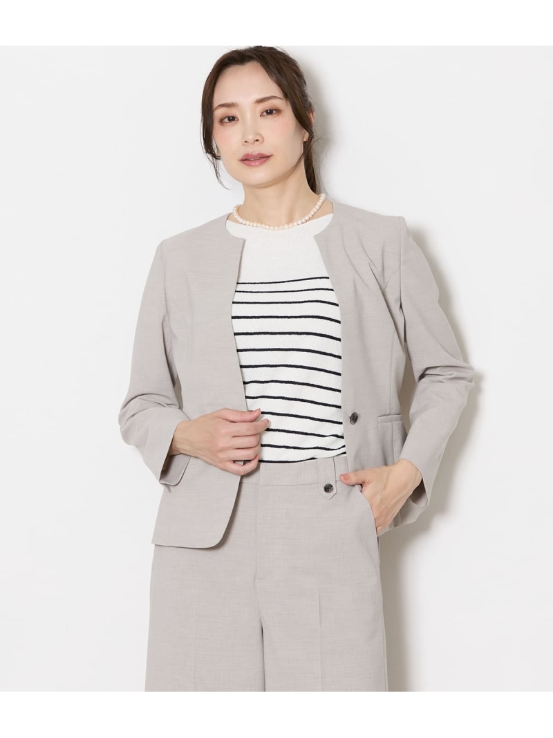 【L】ウォッシャブルストレッチ ノーカラージャケット NEWYORKER WOMEN L-SIZE ニューヨーカー エルサイズ ジャケット・アウター テーラードジャケット・ブレザー ネイビー【送料無料】[ Fashion]