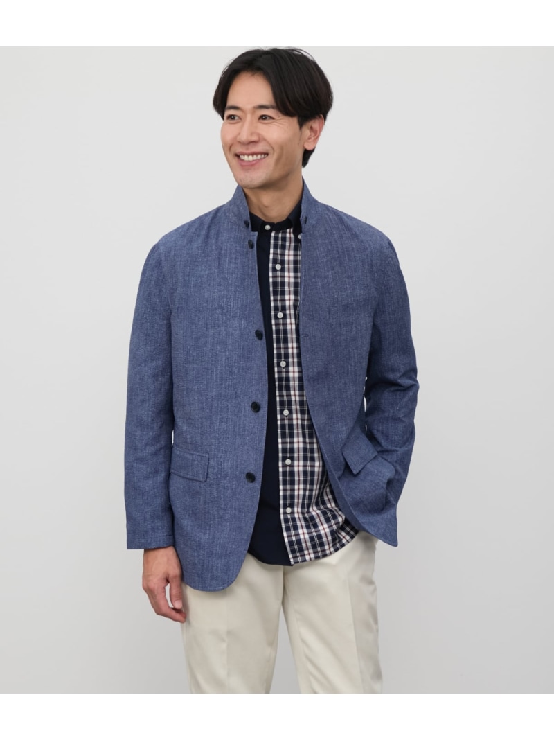 【SALE／50%OFF】【吸水速乾・ストレッチ・防シワ】サッカー デニムプリント コンバーチブルジャケット NEWYORKER MEN ニューヨーカー ジャケット・アウター その他のジャケット・アウター ネイビー ブルー【RBA_E】【送料無料】[ Fashion]