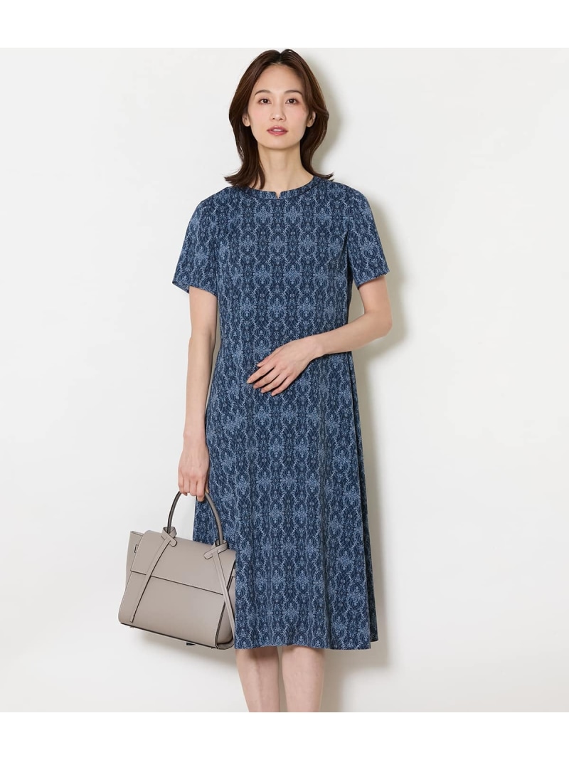ミモザプリント 半袖フレアワンピース NEWYORKER WOMEN ニューヨーカー ワンピース・ドレス ワンピース ネイビー【送料無料】[ Fashion]｜NEWYORKER