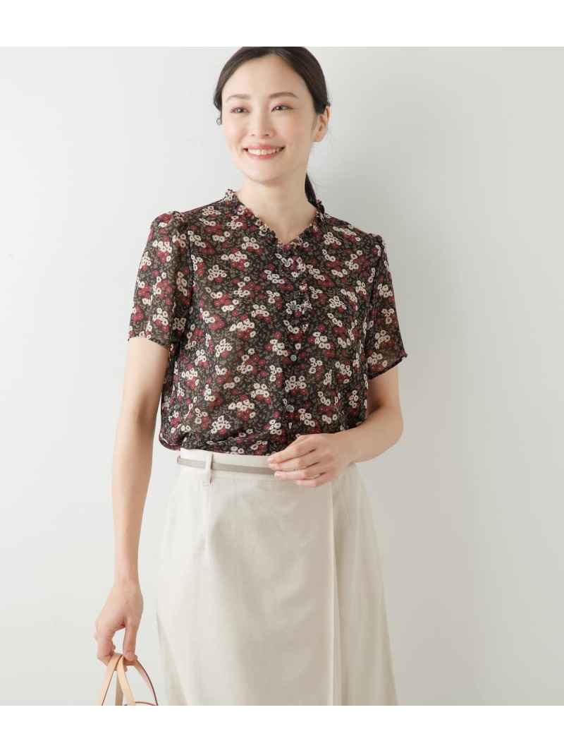 【SALE／41%OFF】ブロッサムプリント Vネックフリルブラウス NEWYORKER WOMEN ニューヨーカー トップス シャツ・ブラウス レッド ブルー【RBA_E】【送料無料】[ Fashion]