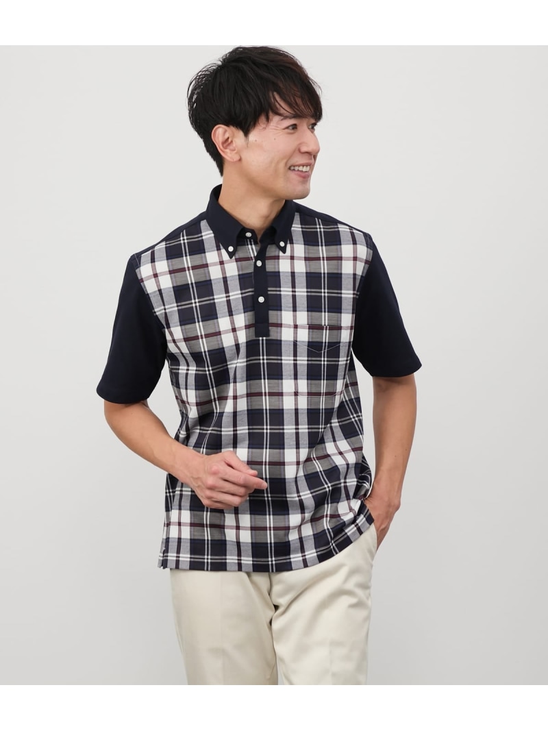 【SALE／30%OFF】【吸水速乾】COOL COMFORT クレイジーニューヨーカータータン ボタンダウンポロシャツ NEWYORKER MEN ニューヨーカー トップス ポロシャツ ネイビー【RBA_E】【送料無料】[ Fashion]