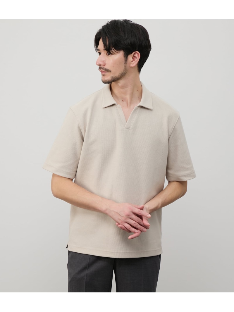 【SALE／50%OFF】I cotoni di Albini スキッパー ポロシャツ NEWYORKER MEN ニューヨーカー トップス ポロシャツ ベージュ ネイビー【RBA_E】【送料無料】[ Fashion]｜NEWYORKER