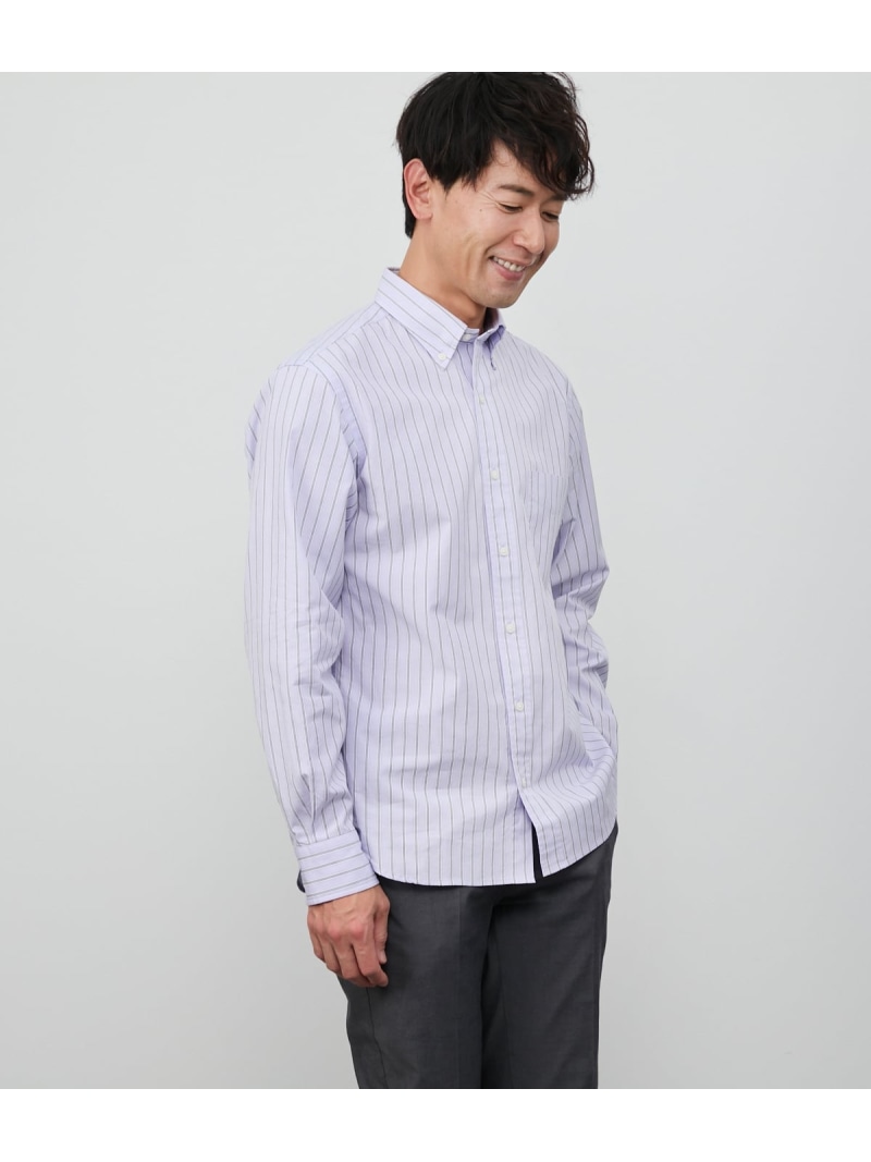 【SALE／40%OFF】パナマハケメストライプ 長袖ショートボタンダウンシャツ NEWYORKER MEN ニューヨーカー トップス シャツ・ブラウス パープル【RBA_E】【送料無料】[ Fashion]