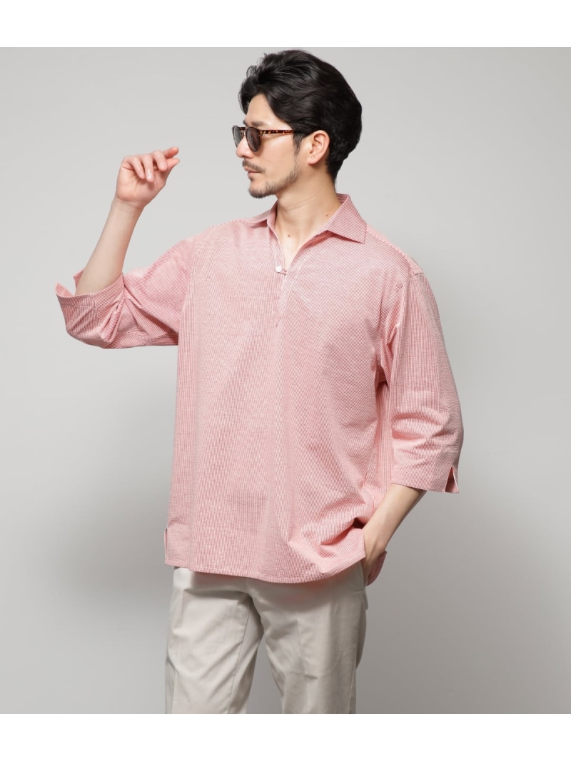 【SALE／33%OFF】【UCT】ストライプジャージー カプリシャツ NEWYORKER MEN ニューヨーカー トップス シャツ・ブラウス レッド【RBA_E】【送料無料】[ Fashion]