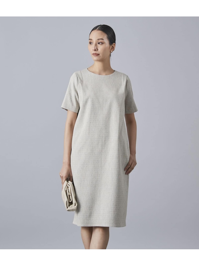 【SALE／30%OFF】カラーネップドビーツィード 半袖サックドレス Atraer アトラエル ワンピース・ドレス ワンピース ブルー ベージュ【RBA_E】【送料無料】[ Fashion]｜NEWYORKER