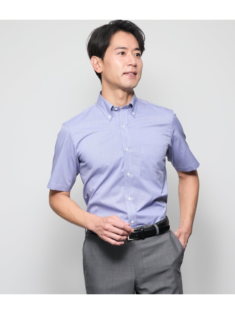 【SALE／33%OFF】【吸水速乾】COOL COMFORT・Easy Care マイクロギンガムチェック 半袖ボタンダウンシャツ NEWYORKER MEN ニューヨーカー トップス シャツ・ブラウス ブルー【RBA_E】【送料無料】[ Fashion]
