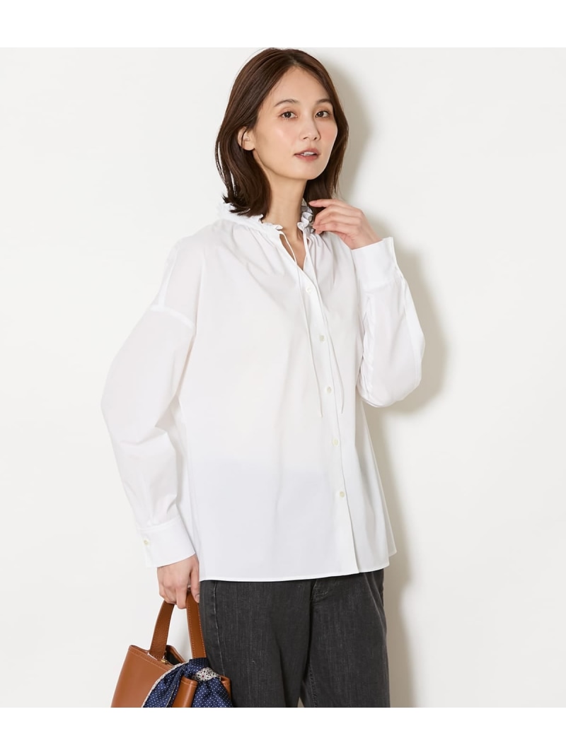 【SALE／28%OFF】【L】タイプライター フリルスタンドブラウス NEWYORKER WOMEN L-SIZE ニューヨーカー エルサイズ トップス シャツ・ブラウス ブルー ホワイト【RBA_E】【送料無料】[ Fashion]｜NEWYORKER