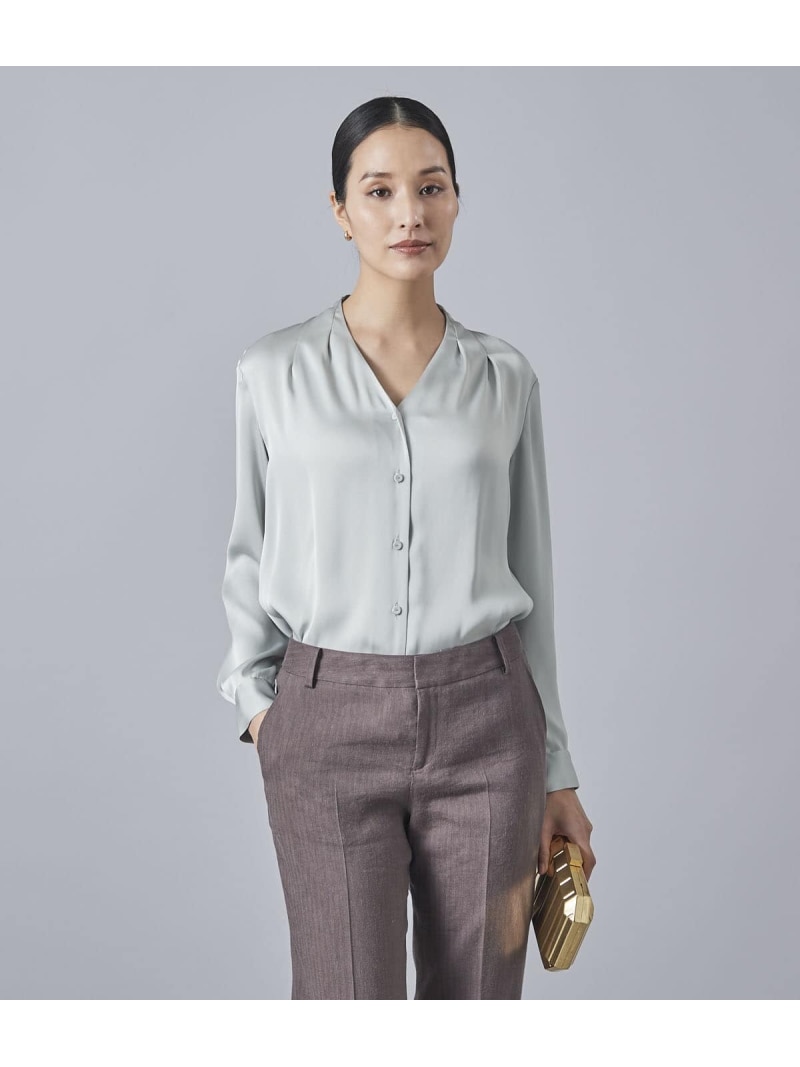 【SALE／30%OFF】サテンジョーゼット 前開きVネックブラウス Atraer アトラエル トップス シャツ・ブラウス ピンク【RBA_E】【送料無料】[ Fashion]