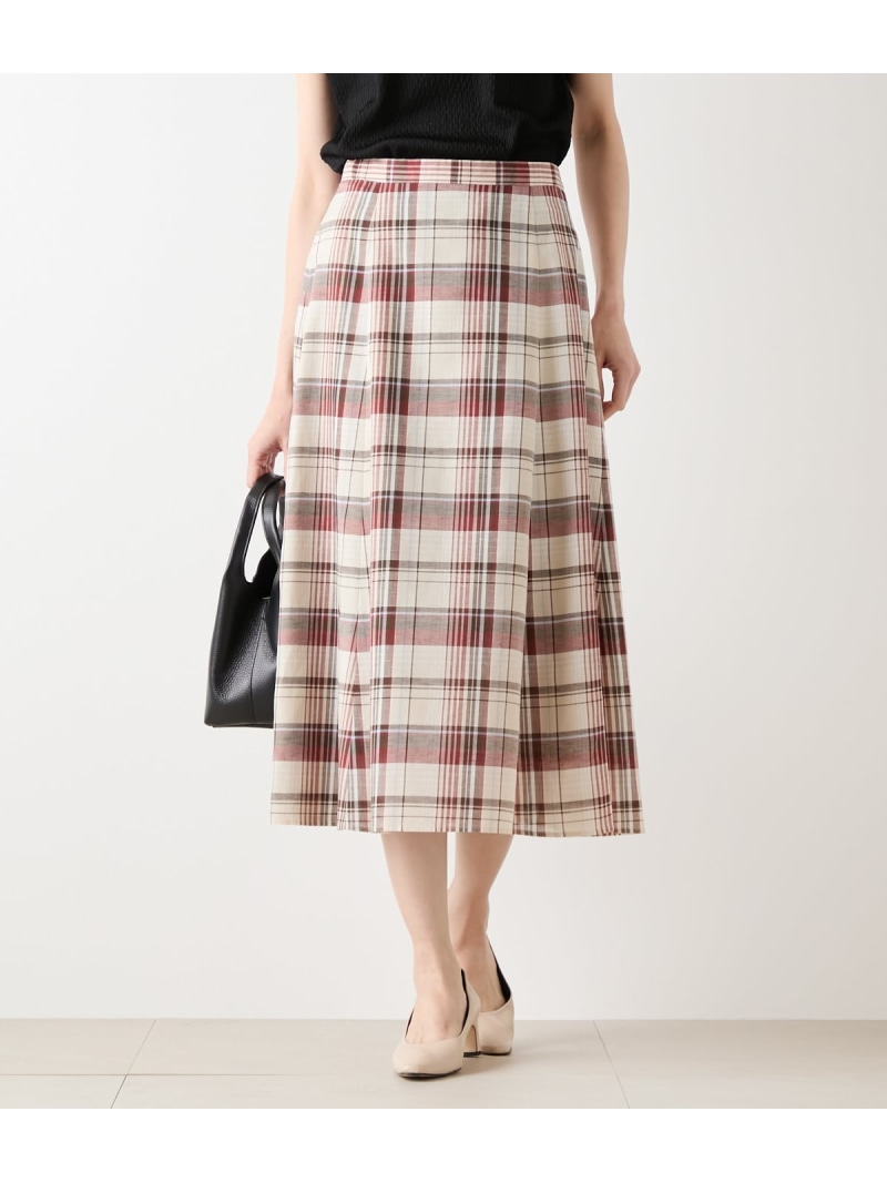 【SALE／27%OFF】【L】リネン混マドラスチェック 6枚はぎフレアスカート NEWYORKER WOMEN L-SIZE ニューヨーカー エルサイズ スカート その他のスカート ブルー ブラウン【RBA_E】【送料無料】[ Fashion]